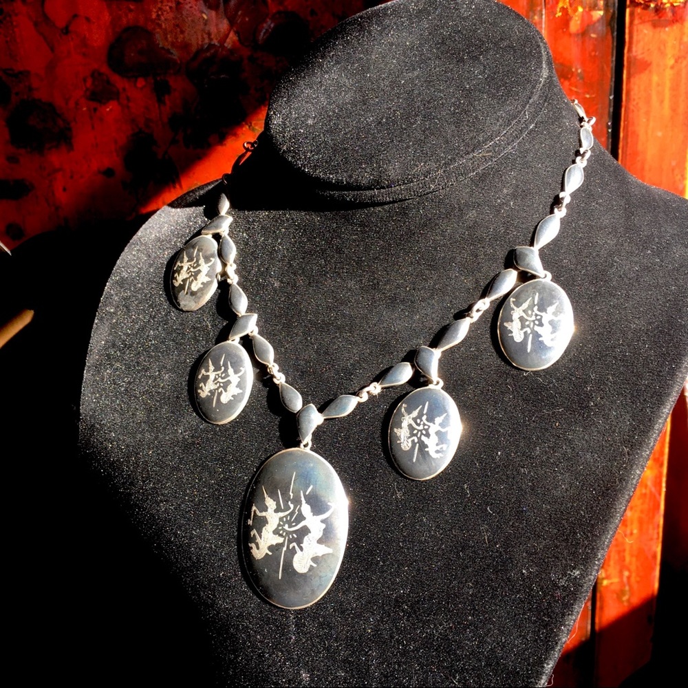 Vtg. Siam Sterling & Enamel Necklace